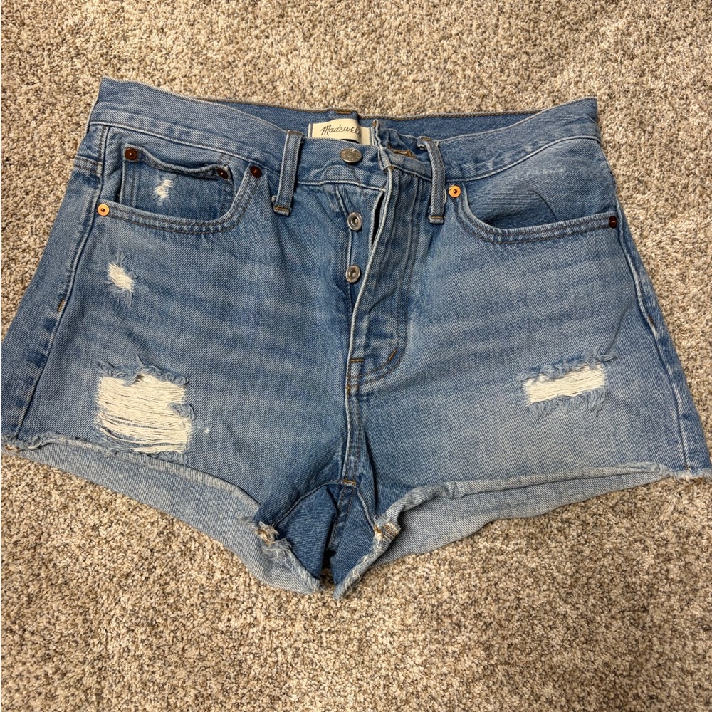 Madewell High-Rise Distressed Denim Shorts - Blue